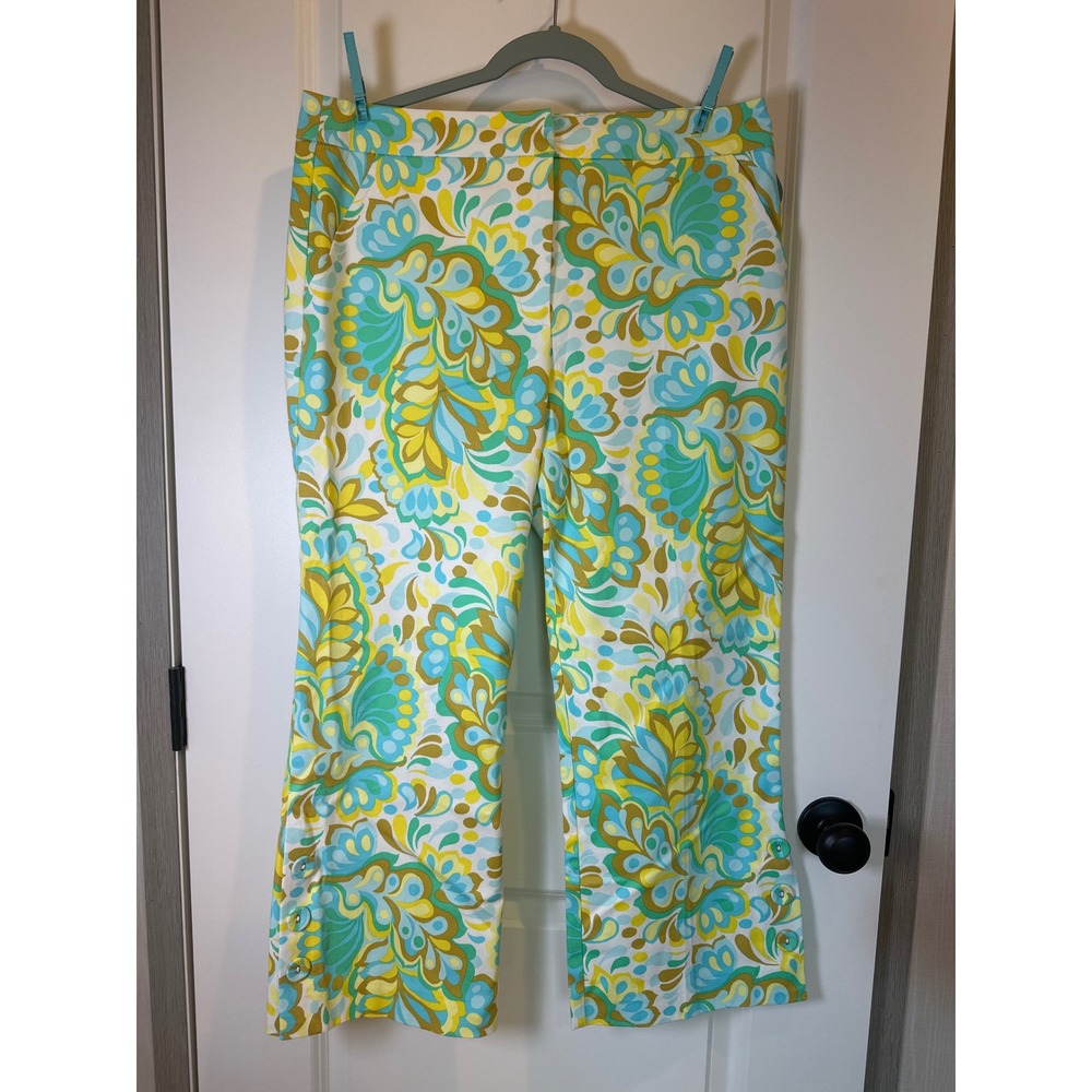 Trina Turk Women Blue Green Paisley Floral Crop Pants Size 10 2304506PW1